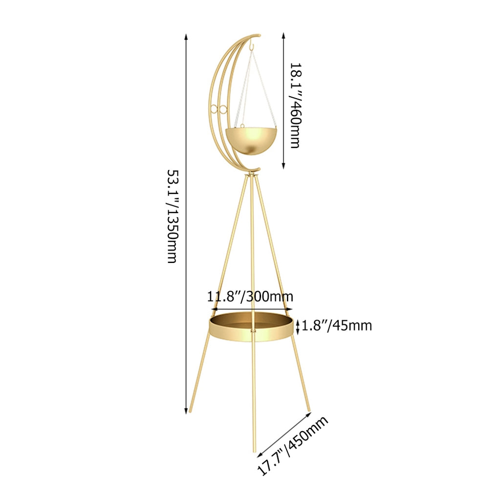 HMR - Half-Moon Plant Stand with Shelf in Gold