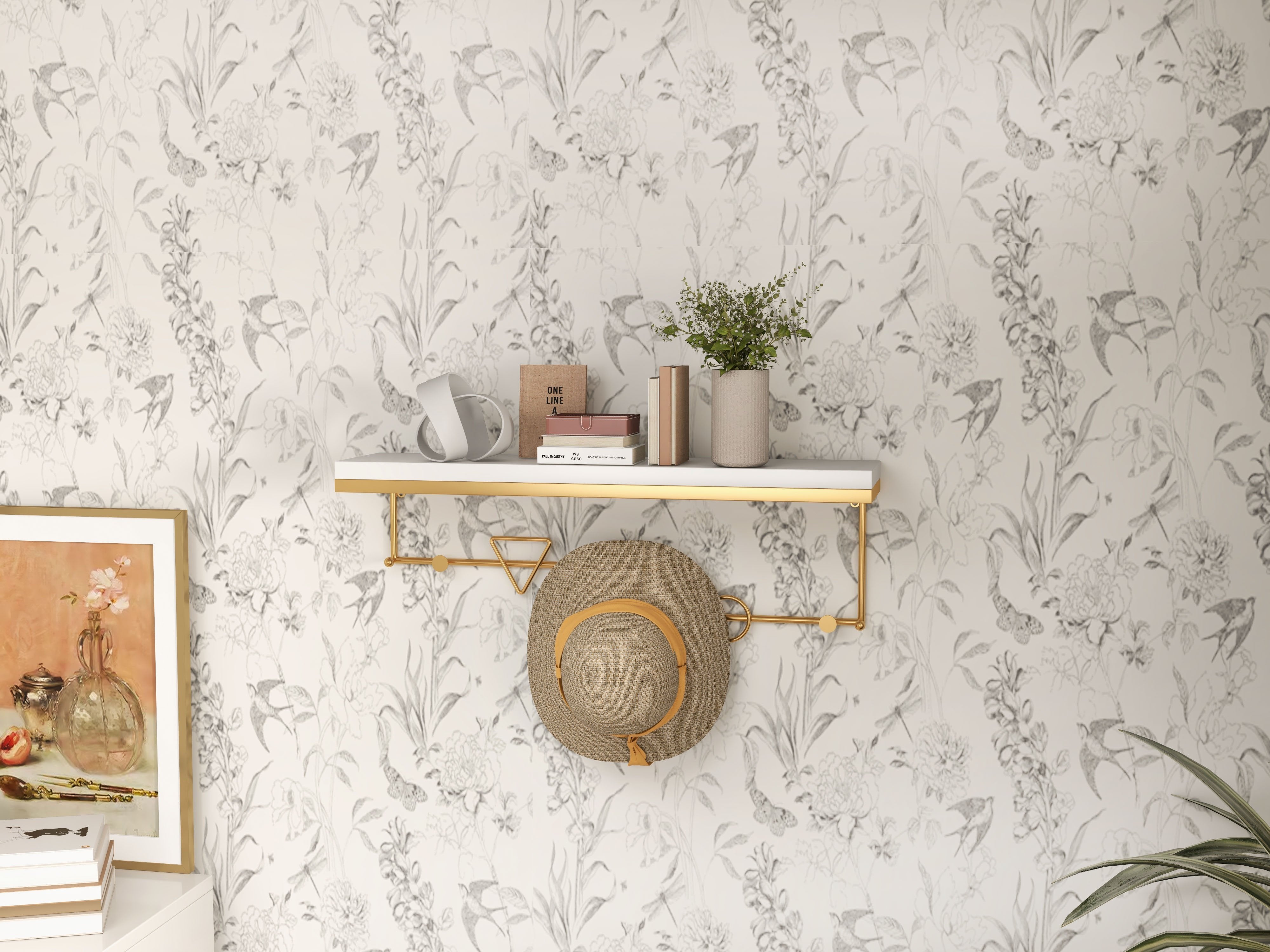 HMR - Wall-Mounted Coat Rack with a Shelf in Gold and White