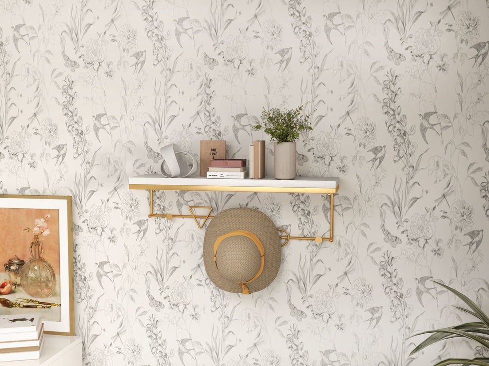 HMR - Wall-Mounted Coat Rack with a Shelf in Gold and White