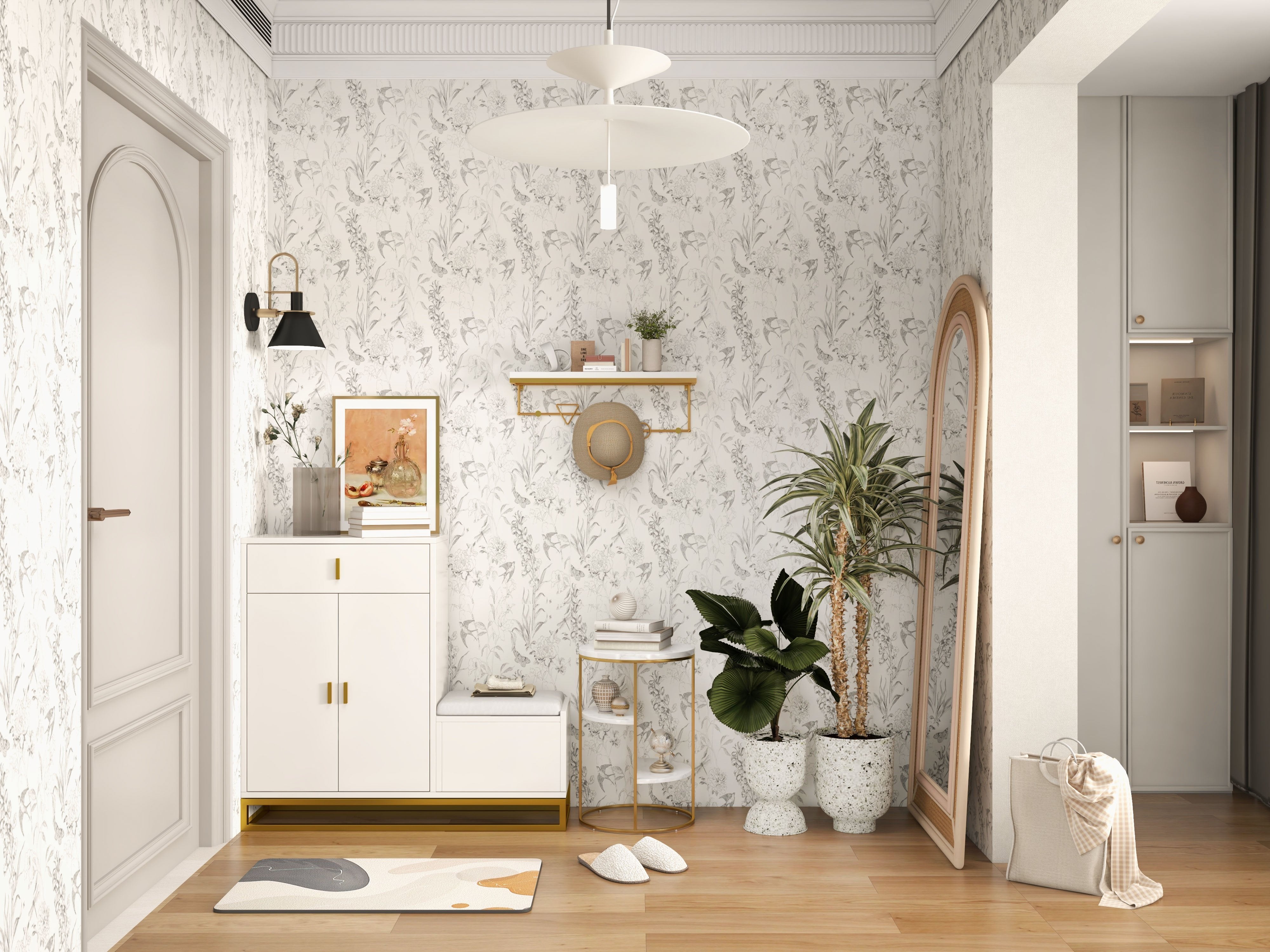 HMR - Wall-Mounted Coat Rack with a Shelf in Gold and White