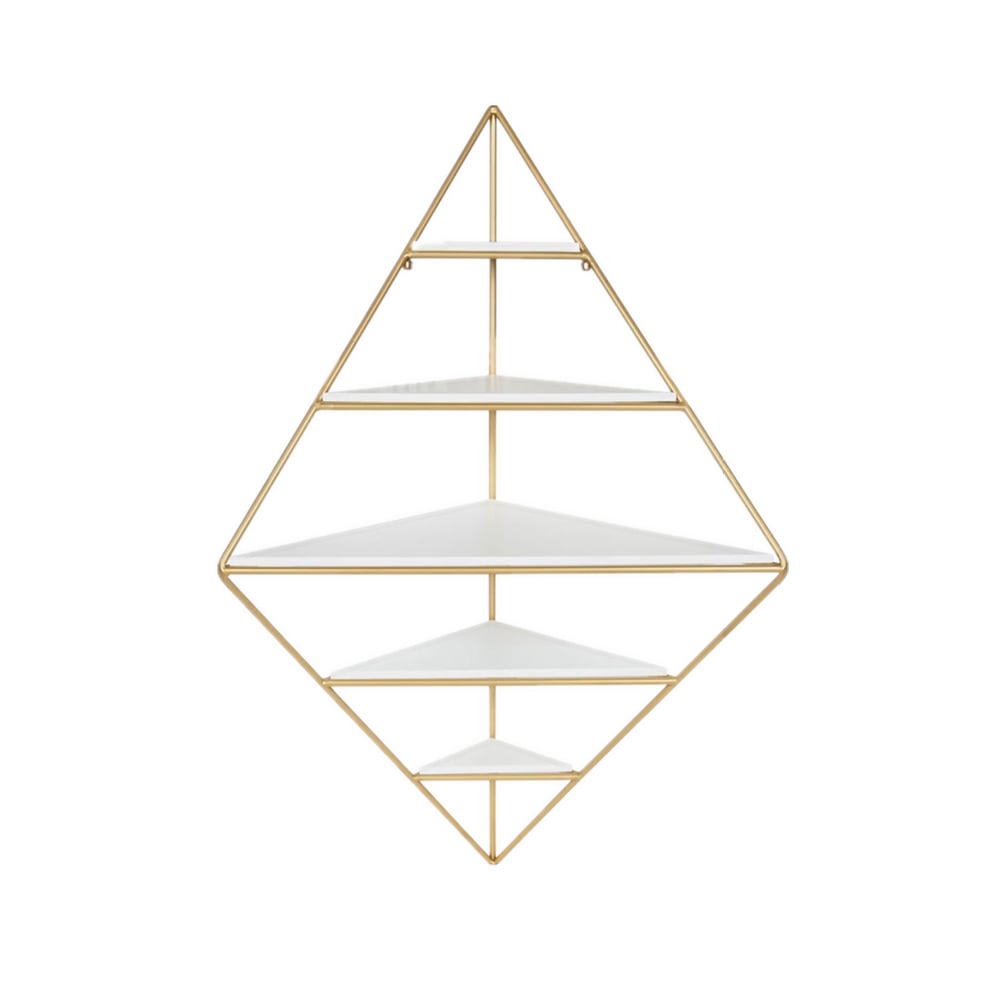 HMR - Triangle Corner Floating Shelves in White and Gold