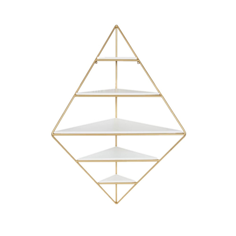 HMR - Triangle Corner Floating Shelves in White and Gold