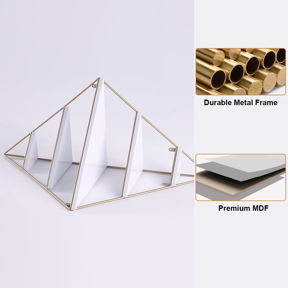 HMR - Triangle Corner Floating Shelves in White and Gold