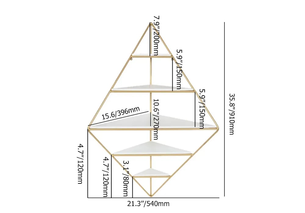 HMR - Triangle Corner Floating Shelves in White and Gold