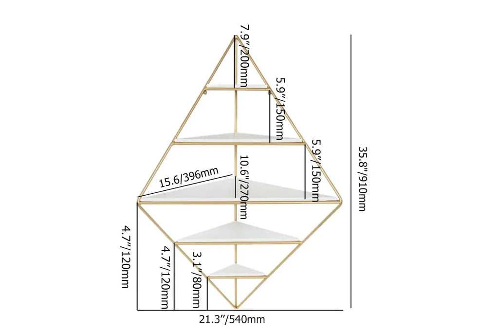 HMR - Triangle Corner Floating Shelves in White and Gold