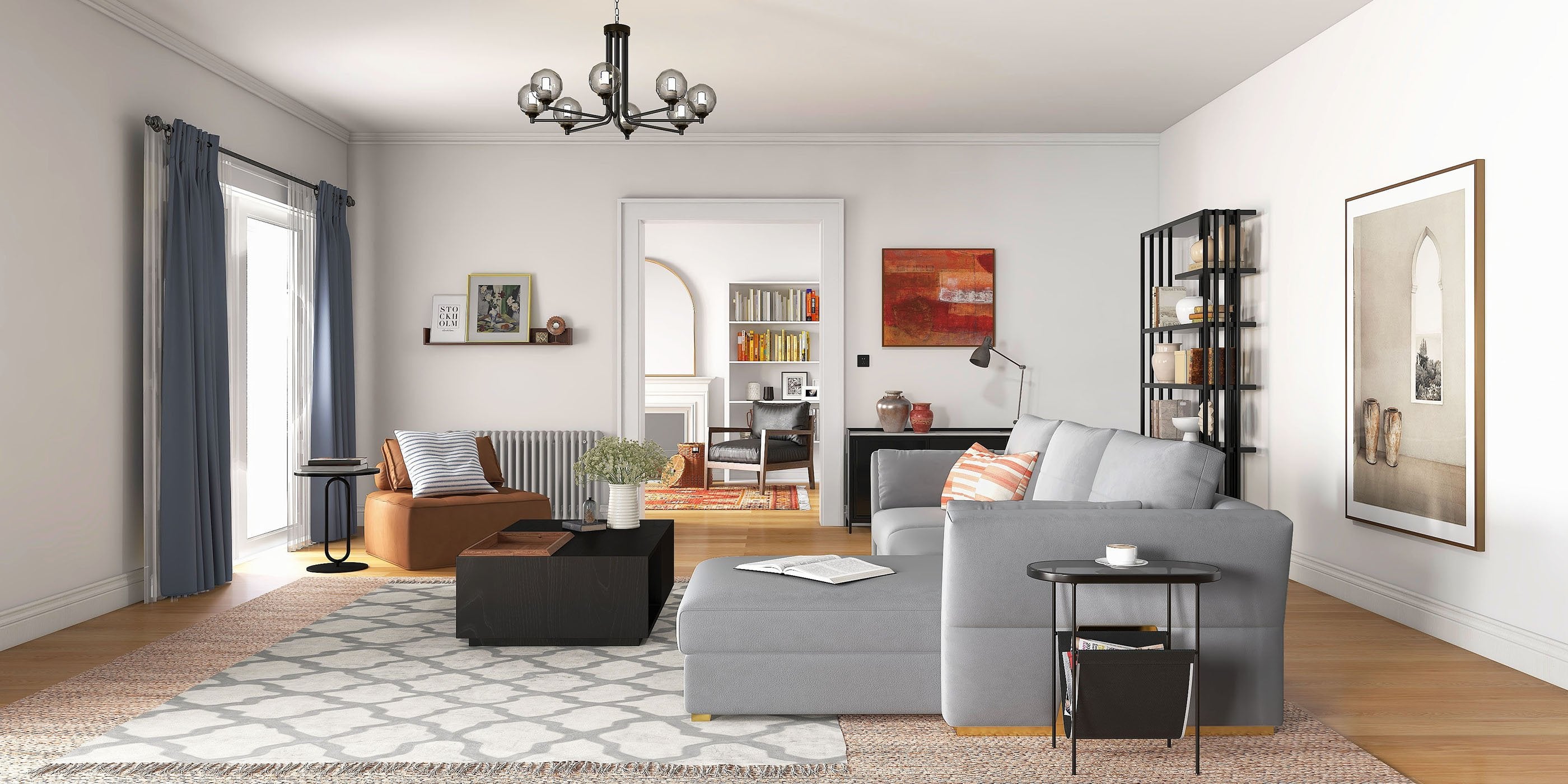 HMR - Modern Etagere Bookshelf with 6-Shelf
