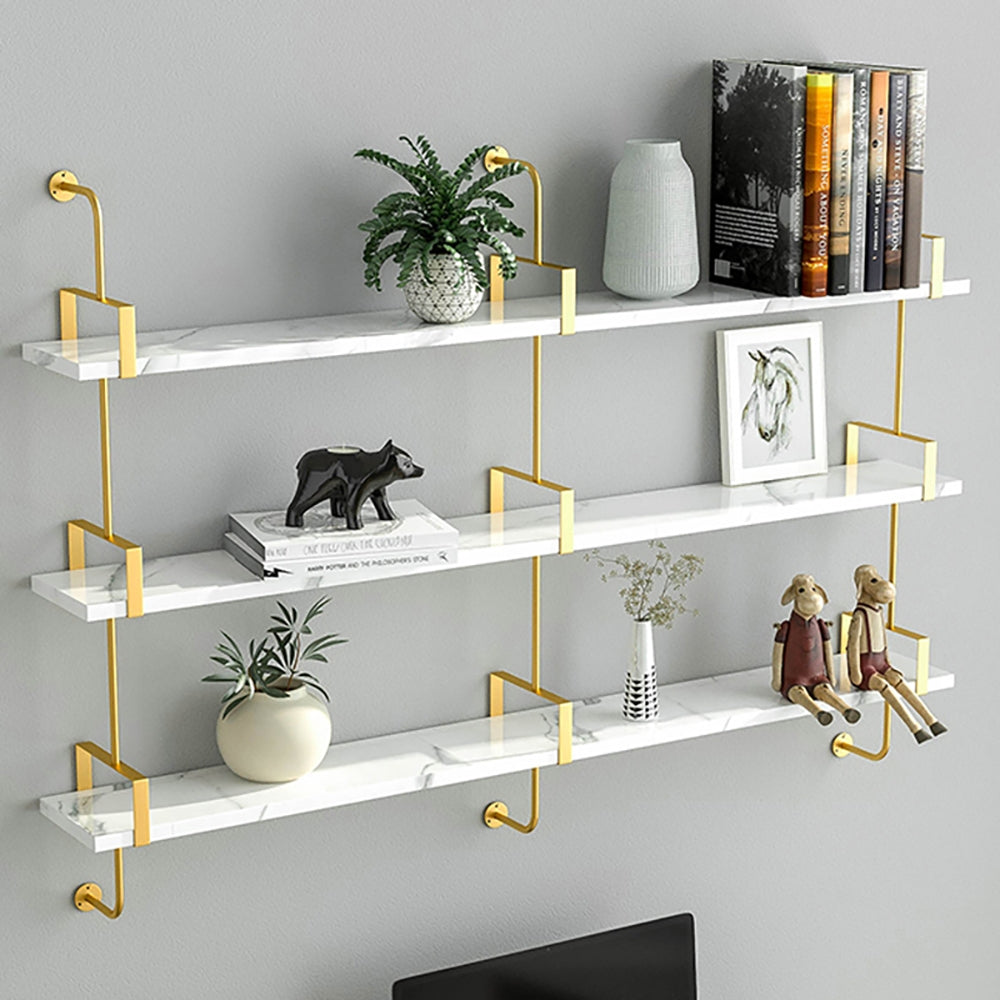 HMR - 3-Tier Wall-Mounted Long Shelves in White and Gold
