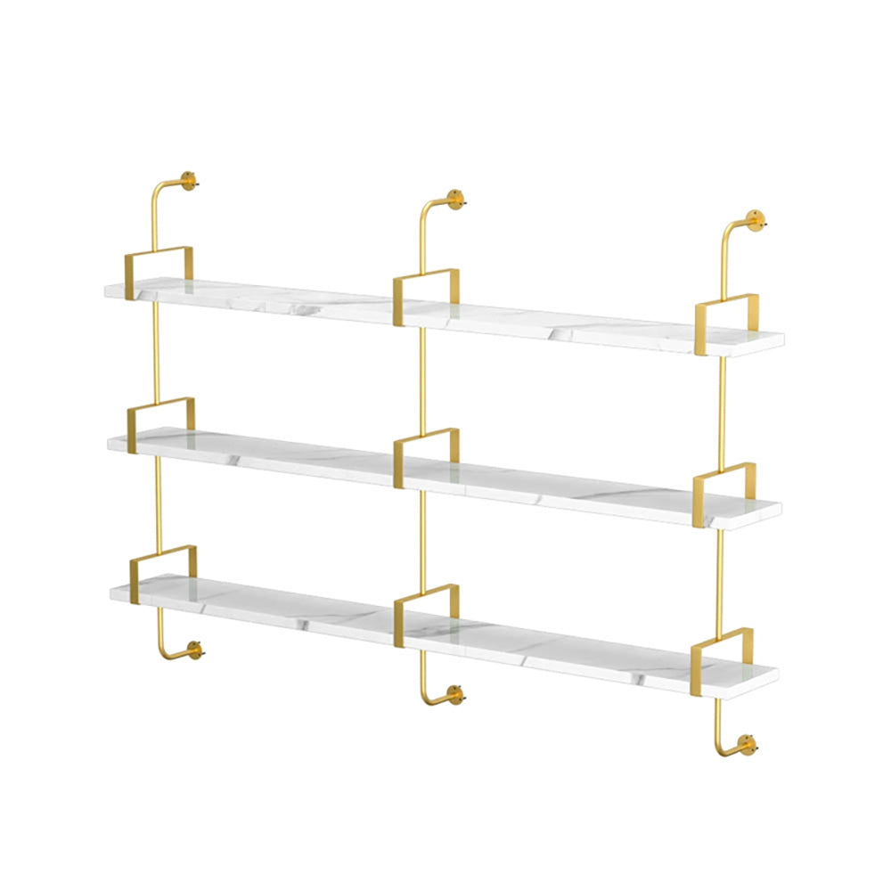 HMR - 3-Tier Wall-Mounted Long Shelves in White and Gold