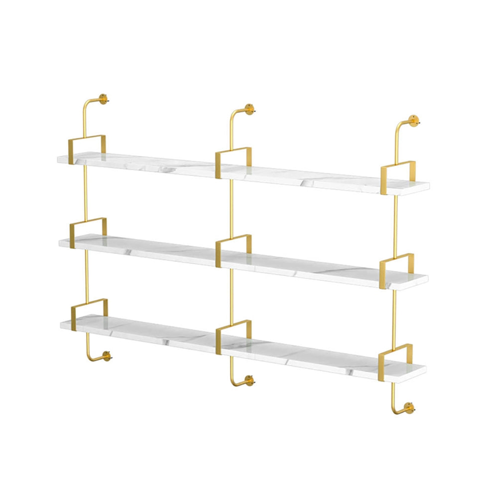 HMR - 3-Tier Wall-Mounted Long Shelves in White and Gold