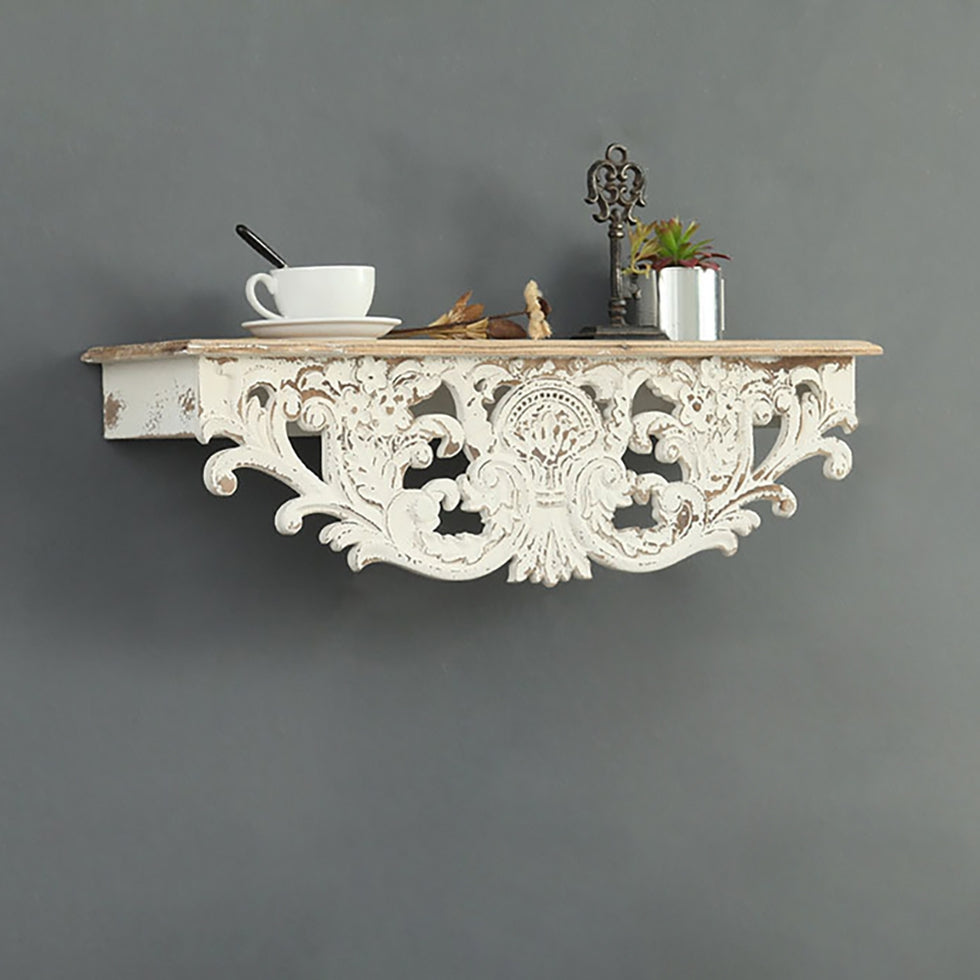 HMR - Vintage Floating Wooden Shelf in White