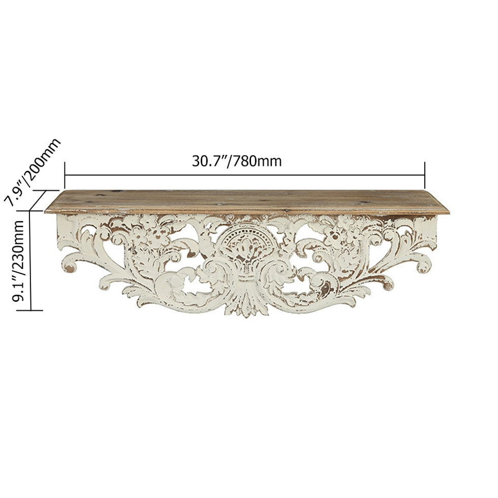 HMR - Vintage Floating Wooden Shelf in White