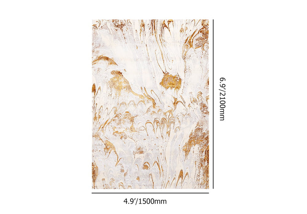 HMR - Gradient Gold Abstract Living Room Carpet Machine Washable Non-slip Waterproof Area Rug