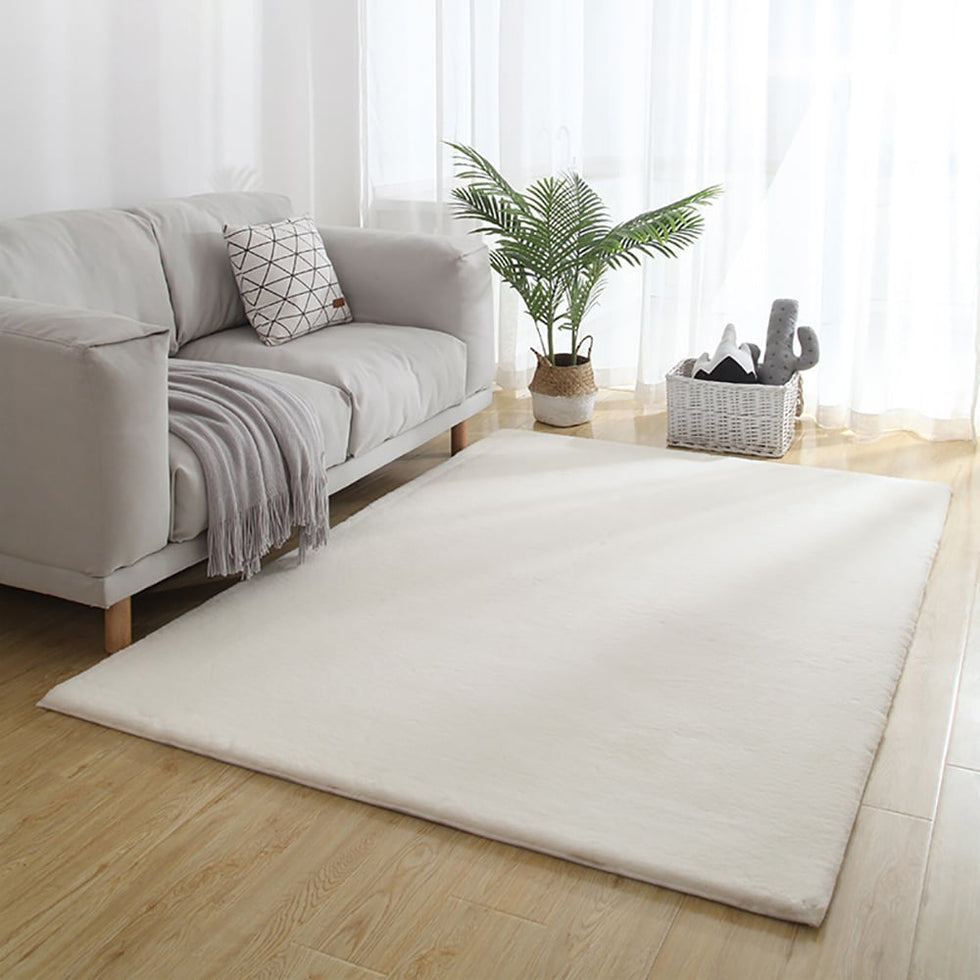 HMR - 6' x 9' Beige Shag Faux Rabbit Fur Fluffy and Thick Rectangle Area Rug for Living Room
