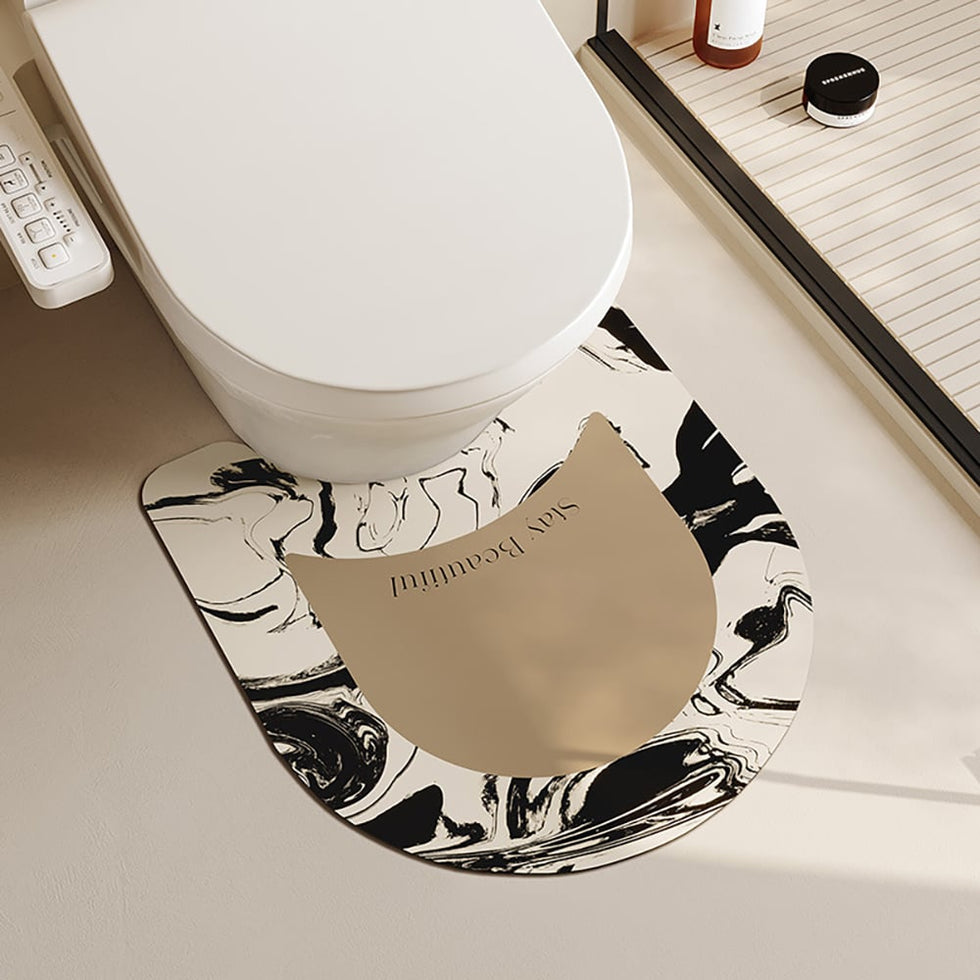HMR - 3PCS Modern Black & White Diatom Mud Non-slip Bathroom Mat Abstract Bath Rug Set