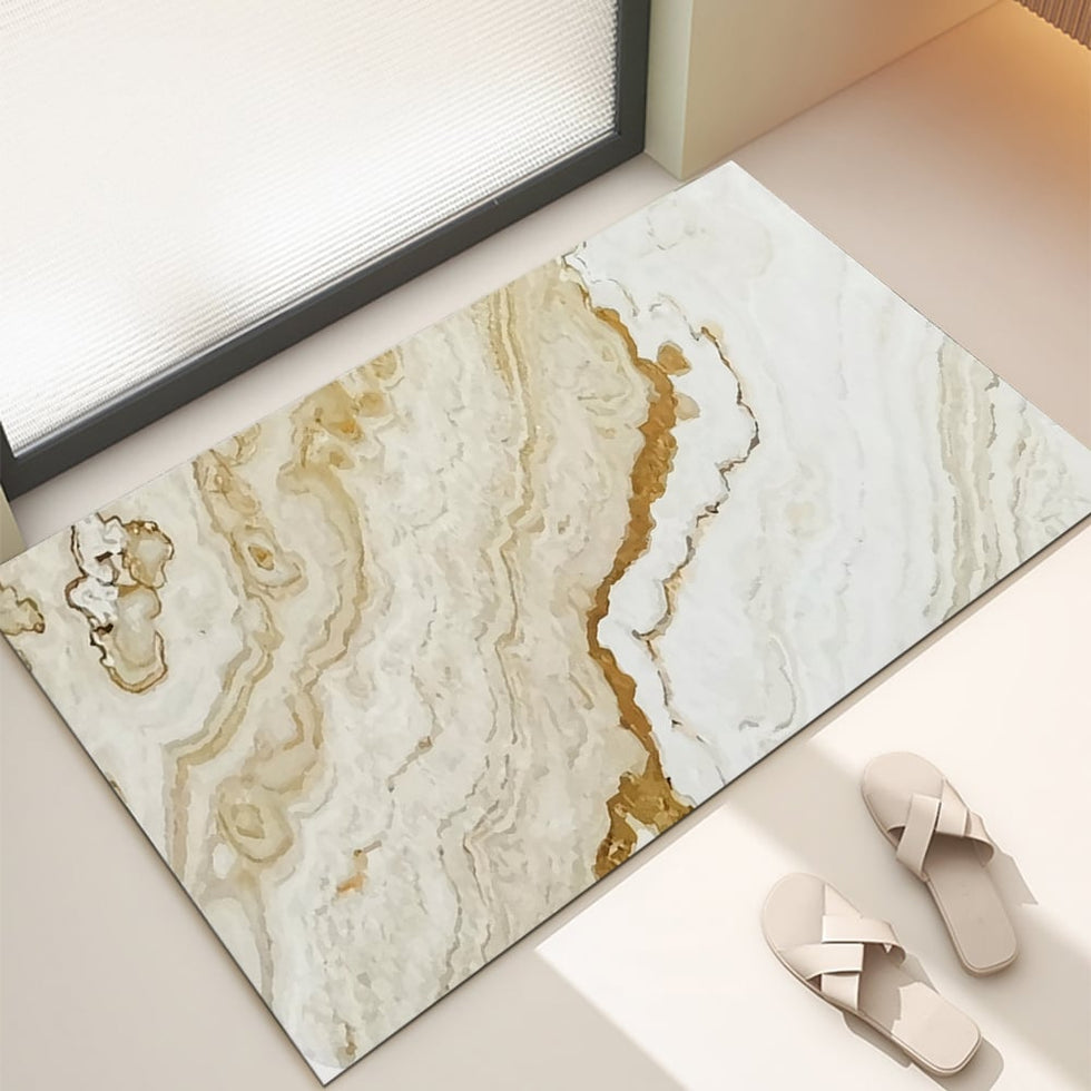 HMR - 2 Pieces Modern Marble Washable Kitchen Runner Mats Non-slip absorbent Kitchen Mat Set