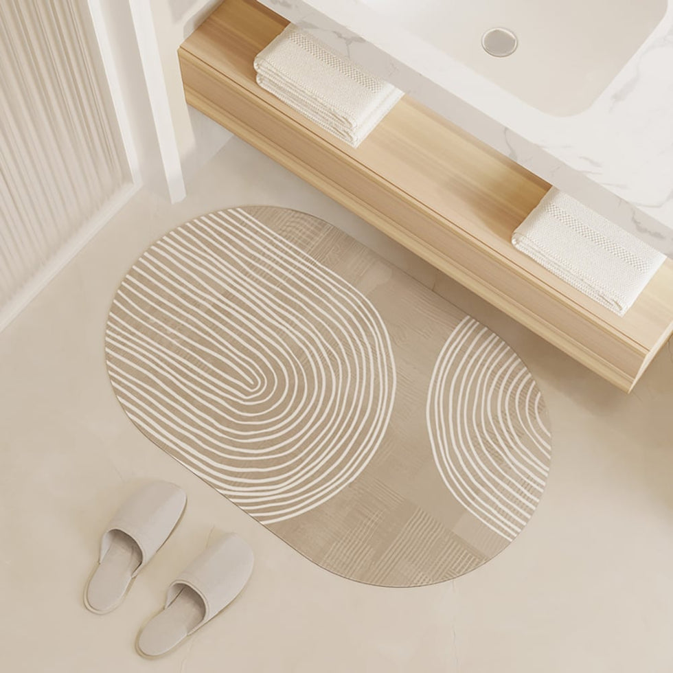 HMR - 4 Pieces Japandi Light Khaki Diatom Mud Non-Slip Bath Mat Abstract Bath Rug Set