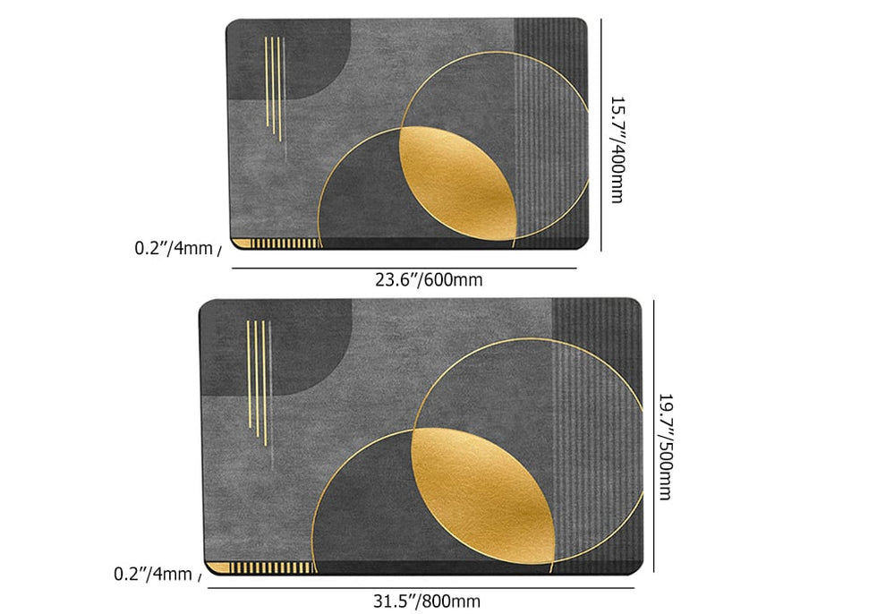HMR - Modern Black & Gold Bath Tub Mat Set Non-Slip Rubber Backing 20" x 32" & 16" x 24" (2-Pieces)
