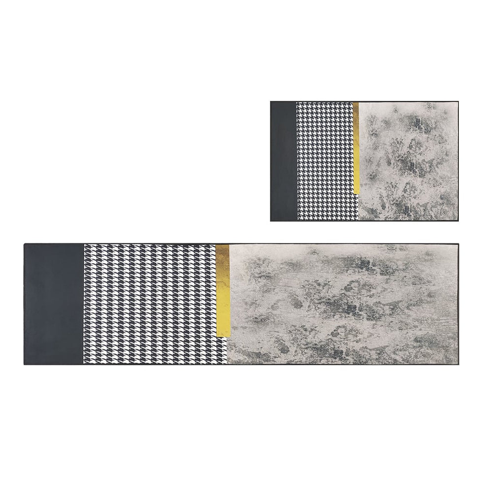 HMR - 2 Pieces Modern Geometric Gradient Gold Washable Kitchen Runner Mats Non-slip Rug Set