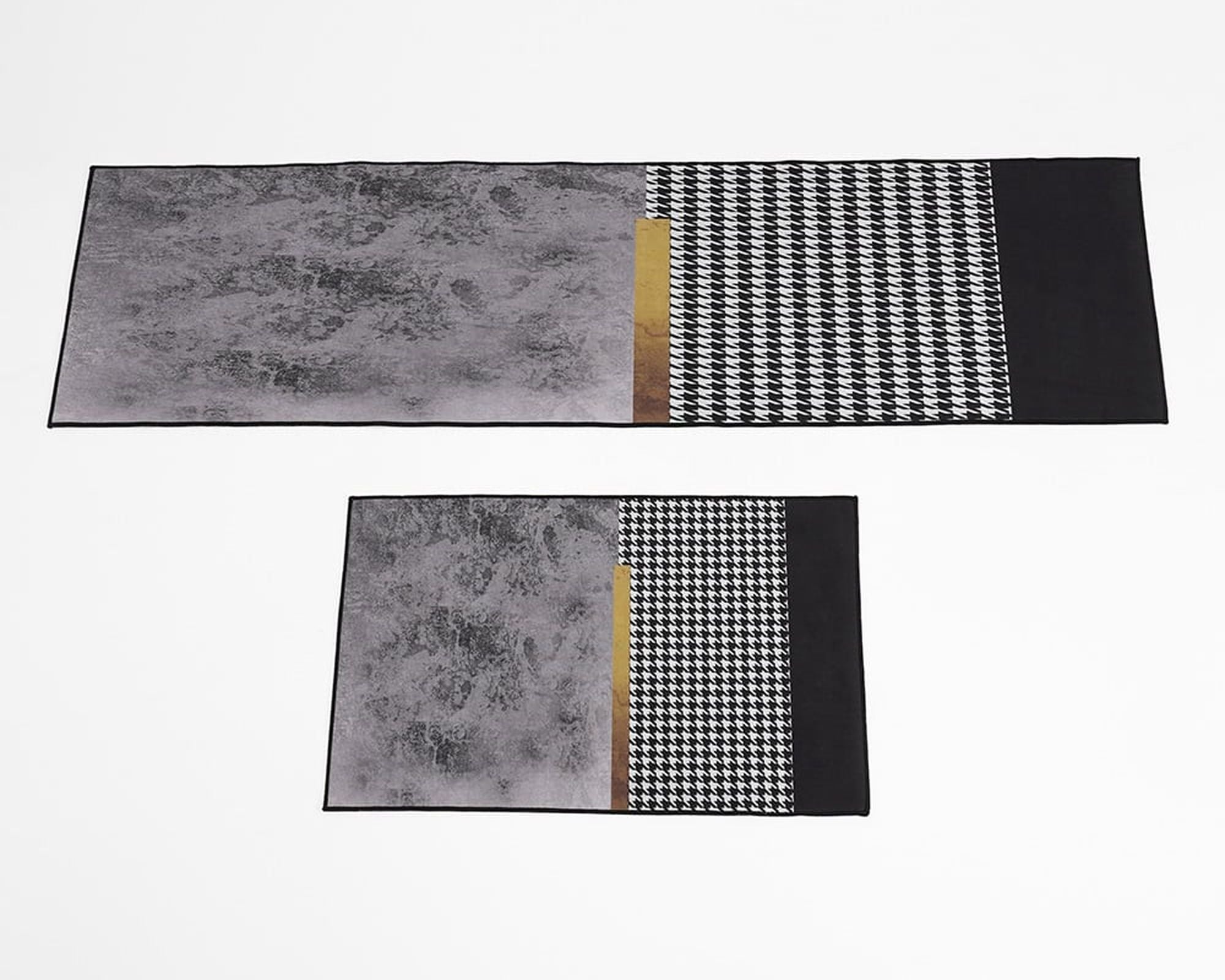 HMR - 2 Pieces Modern Geometric Gradient Gold Washable Kitchen Runner Mats Non-slip Rug Set