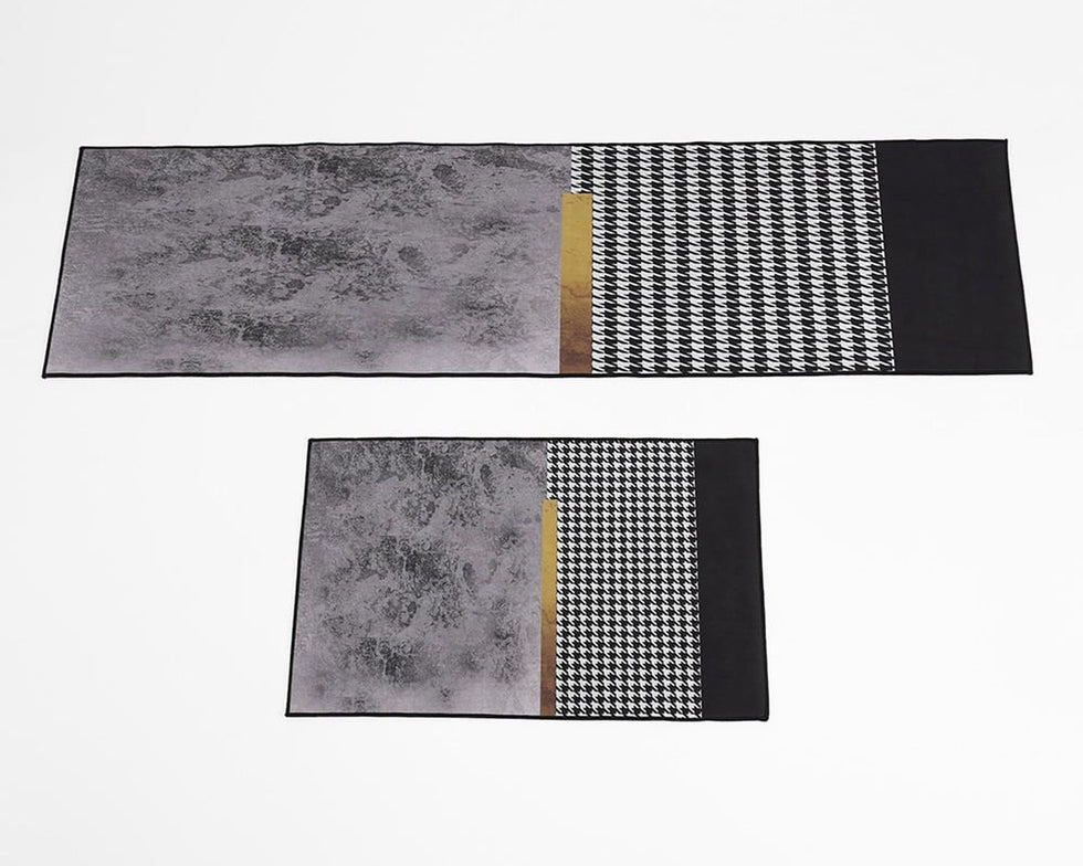 HMR - 2 Pieces Modern Geometric Gradient Gold Washable Kitchen Runner Mats Non-slip Rug Set