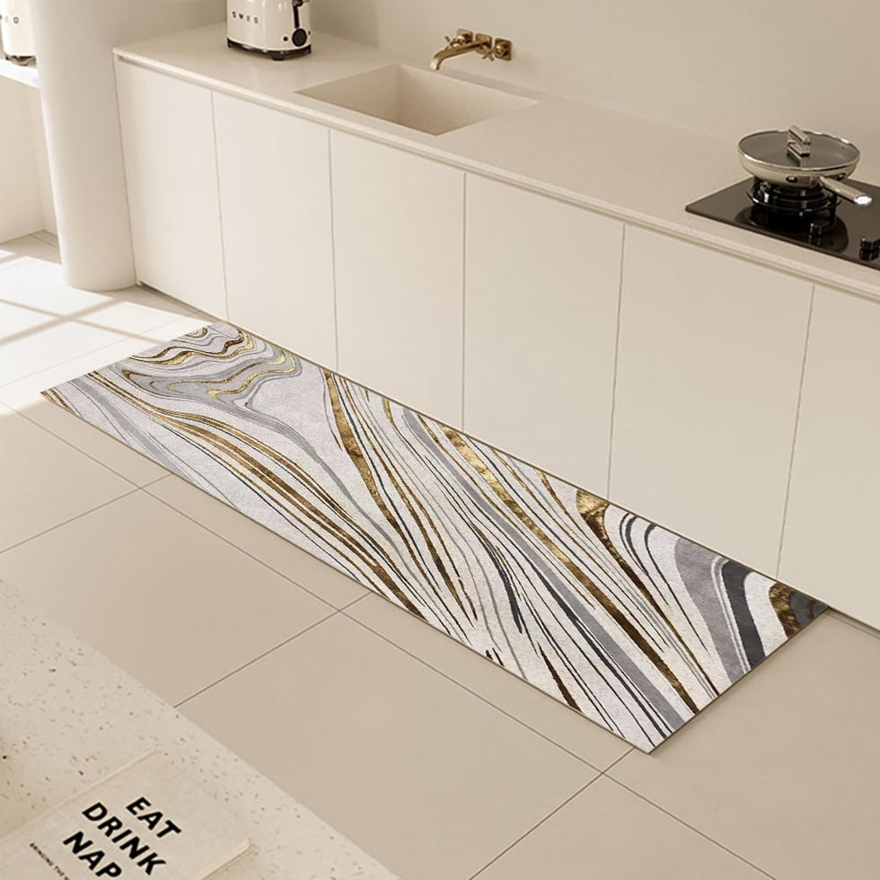 HMR - 2'X 8' Luxury abstract Runner Washable Rug with Marble Pattern Carpet
