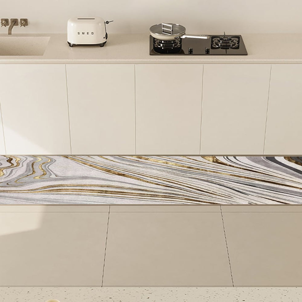HMR - 2'X 8' Luxury abstract Runner Washable Rug with Marble Pattern Carpet