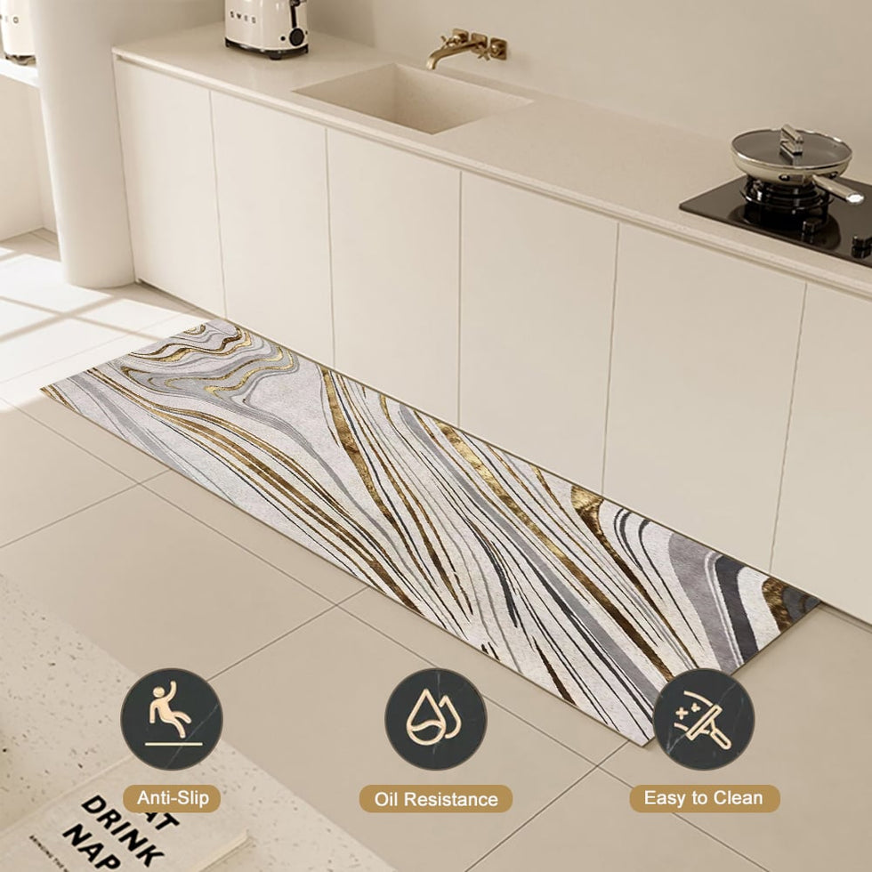 HMR - 2'X 8' Luxury abstract Runner Washable Rug with Marble Pattern Carpet
