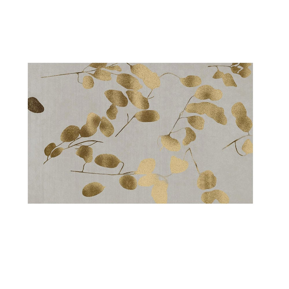 HMR - Modern Rectangle Area Rug with Gold Leaves Patter Nylon Rug