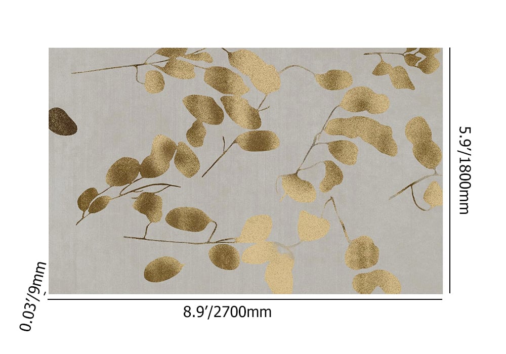 HMR - Modern Rectangle Area Rug with Gold Leaves Patter Nylon Rug