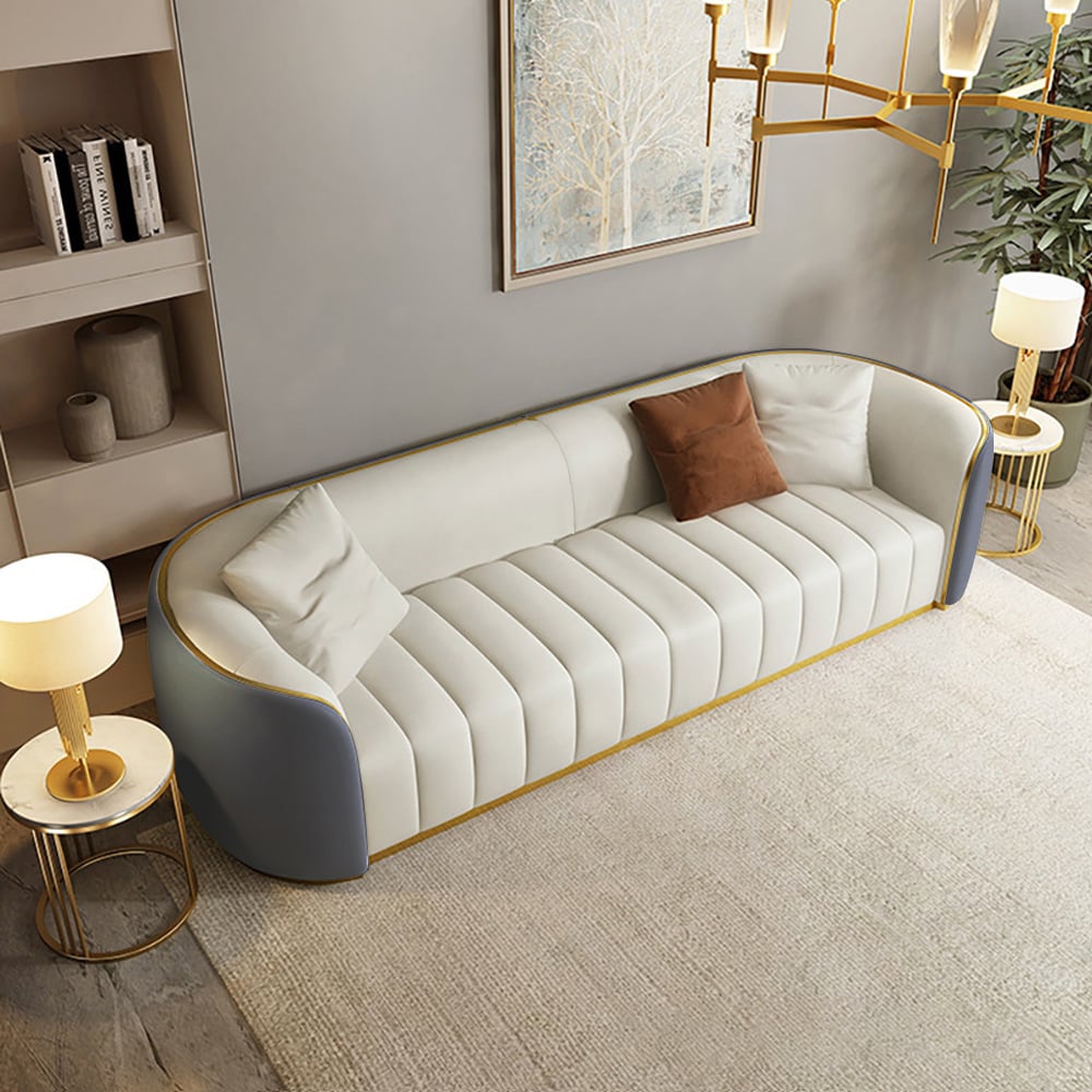 HMR - Modern 3-Seater Sofa with Faux Leather Upholstered