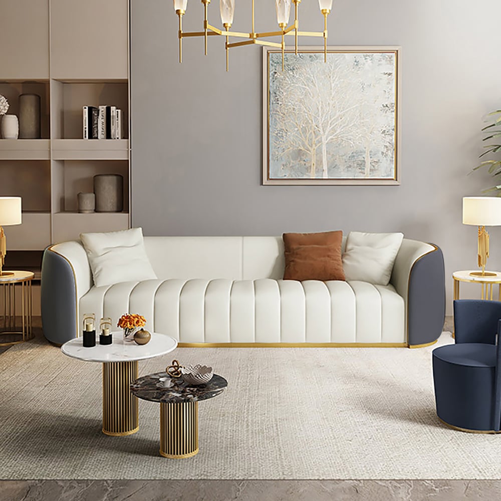 HMR - Modern 3-Seater Sofa with Faux Leather Upholstered