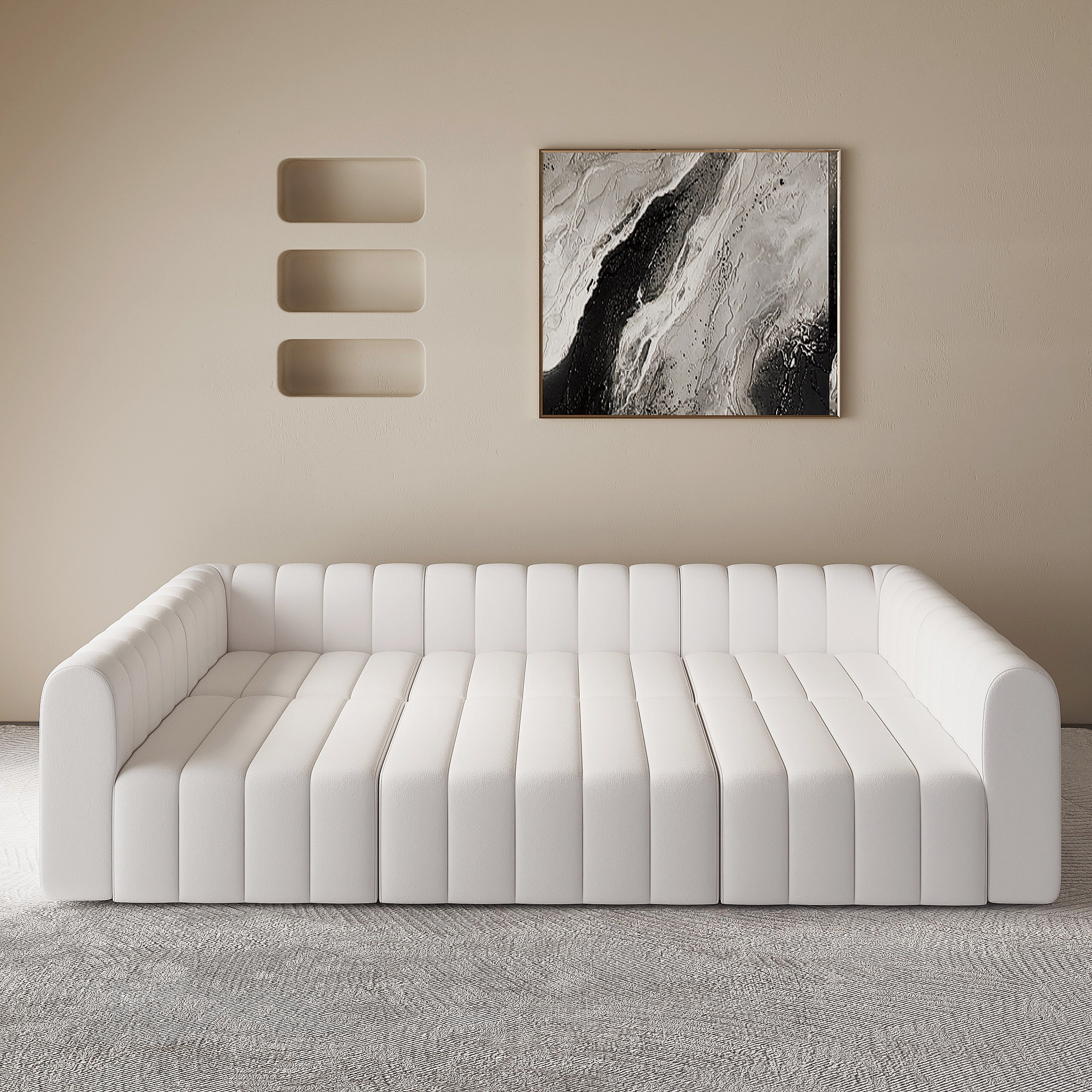 HMR - 118.9" Modular Pit Sectional Sofa Set Convertible 6-Seater