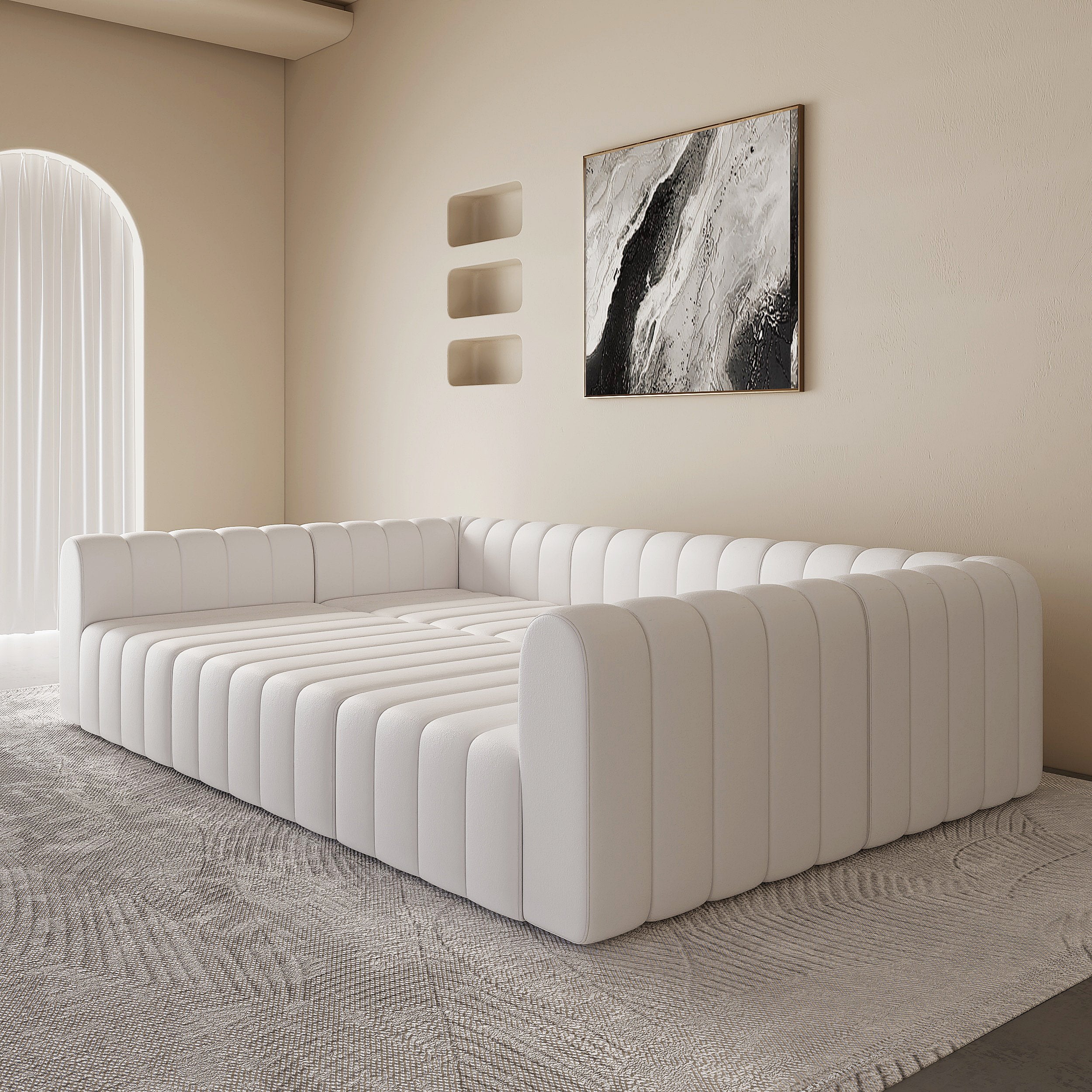HMR - 118.9" Modular Pit Sectional Sofa Set Convertible 6-Seater