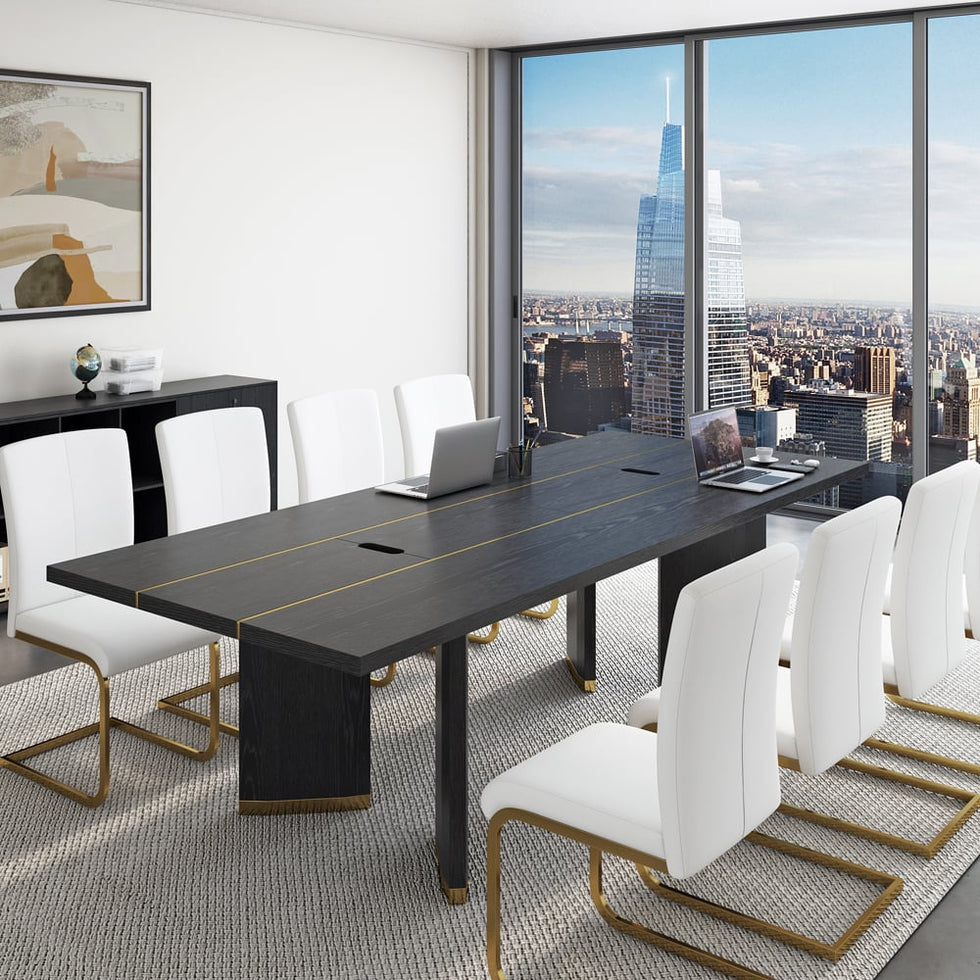 HMR - 94.5" Modern Black Long Meeting Conference Table Rectangle Table Cable Management