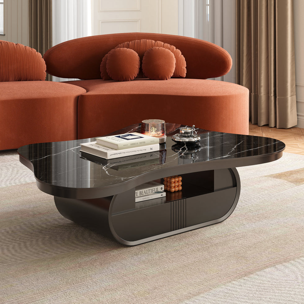 HMR - 51" Irregular Cloud Sintered Stone Coffee Table with Storage