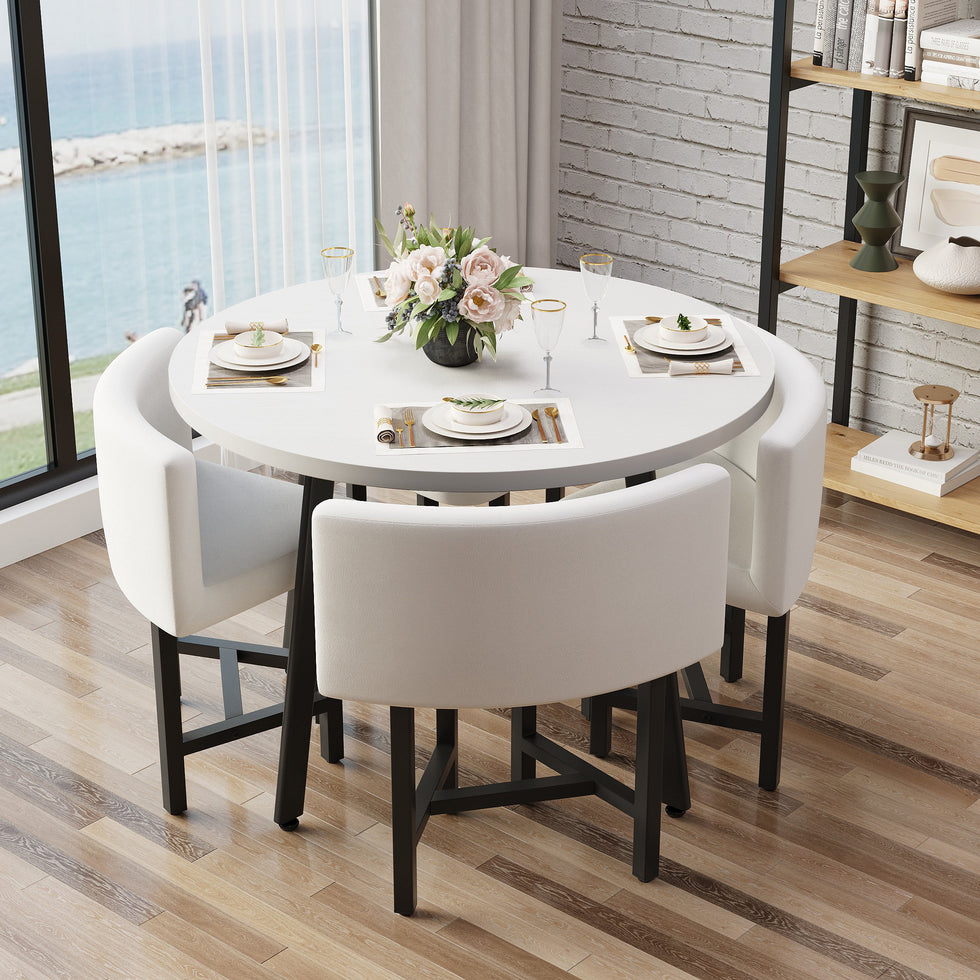HMR - Dining Set 394 Modern Round Wood Dining Table with 4 Chairs