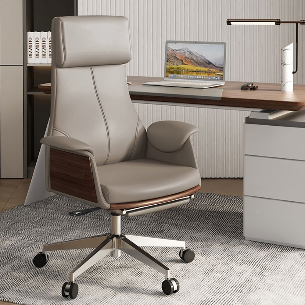 HMR - Reclining Leather Office Desk Chair High Back Adjustable Swivel Executive Chair