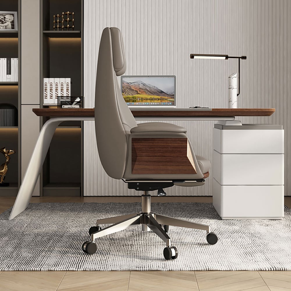 HMR - Reclining Leather Office Desk Chair High Back Adjustable Swivel Executive Chair