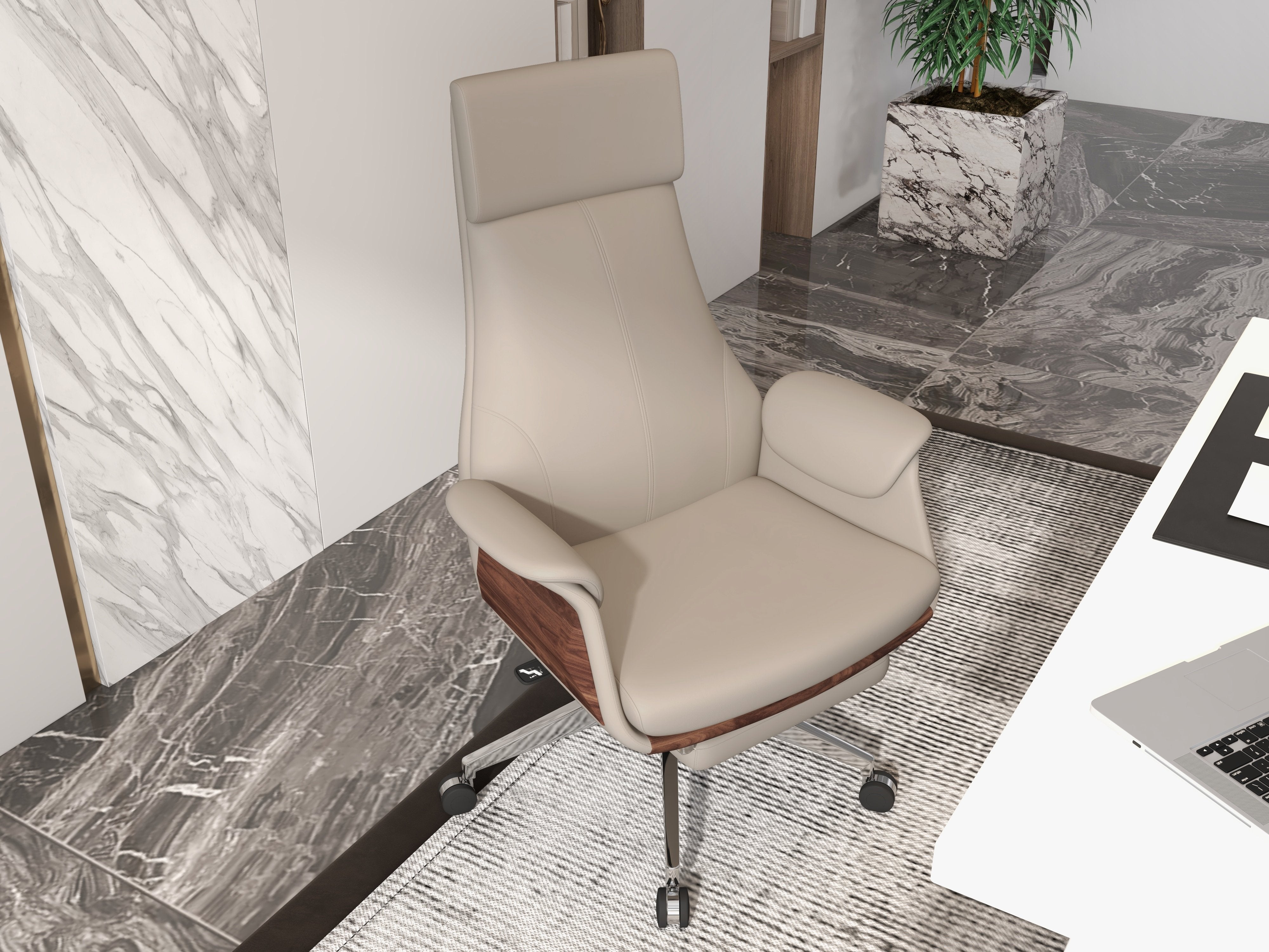 HMR - Reclining Leather Office Desk Chair High Back Adjustable Swivel Executive Chair
