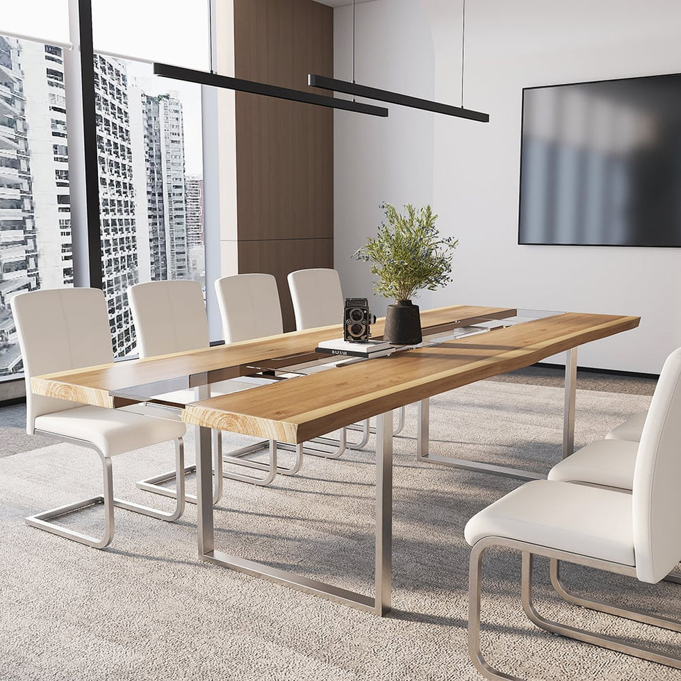HMR - River 94.5" Live-Edge Conference Table Rectangle Table Cable Management Natural & Clear