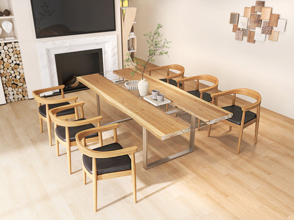 HMR - River 94.5" Live-Edge Conference Table Rectangle Table Cable Management Natural & Clear