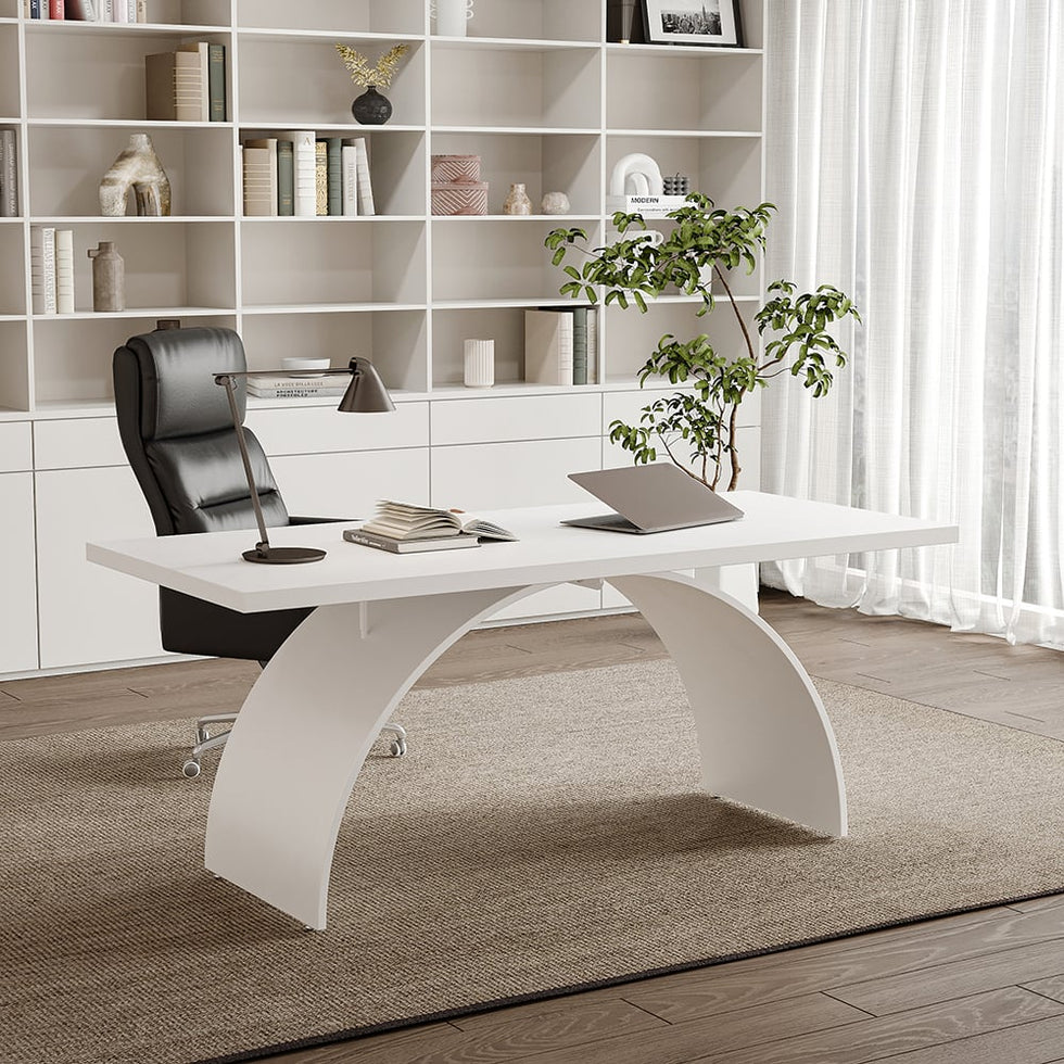 HMR - Modern Rectangular Writing Desk & Office Desk Chair Set High Back