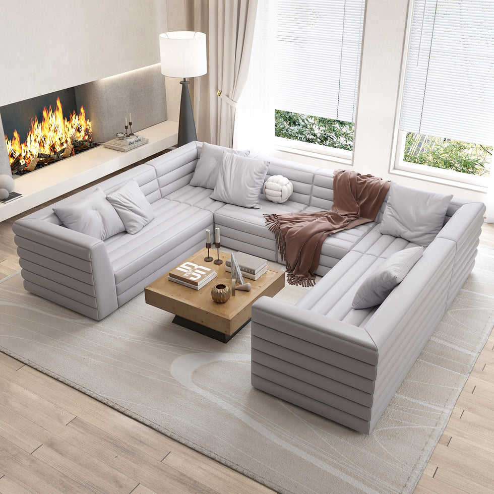 HMR - 126" U-Shaped Modern Modular Sectional Sofa for 8 Seaters