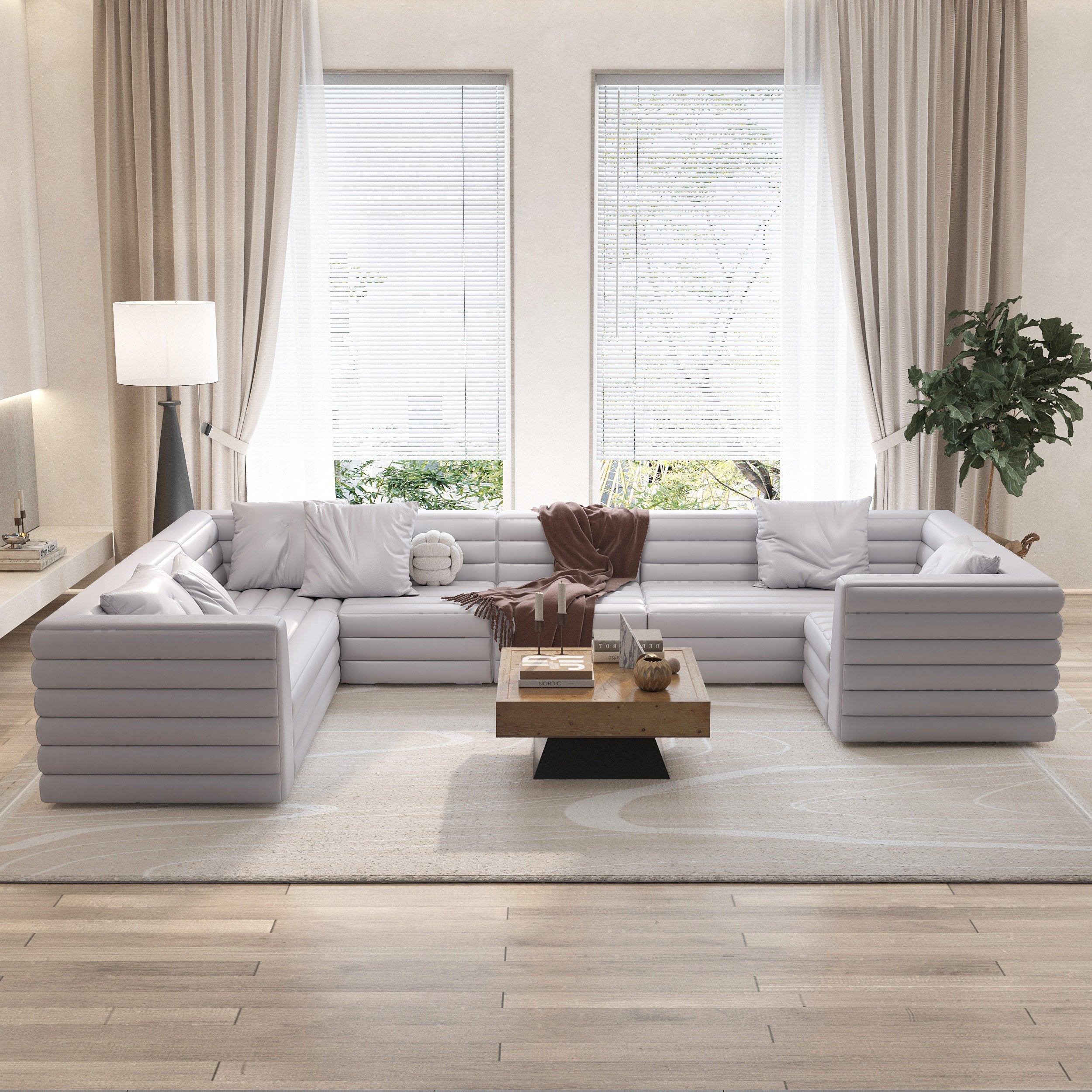HMR - 126" U-Shaped Modern Modular Sectional Sofa for 8 Seaters