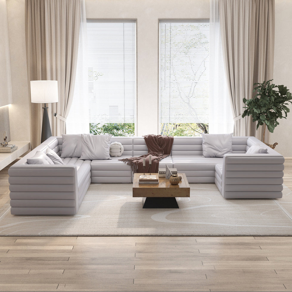 HMR - 126" U-Shaped Modern Modular Sectional Sofa for 8 Seaters
