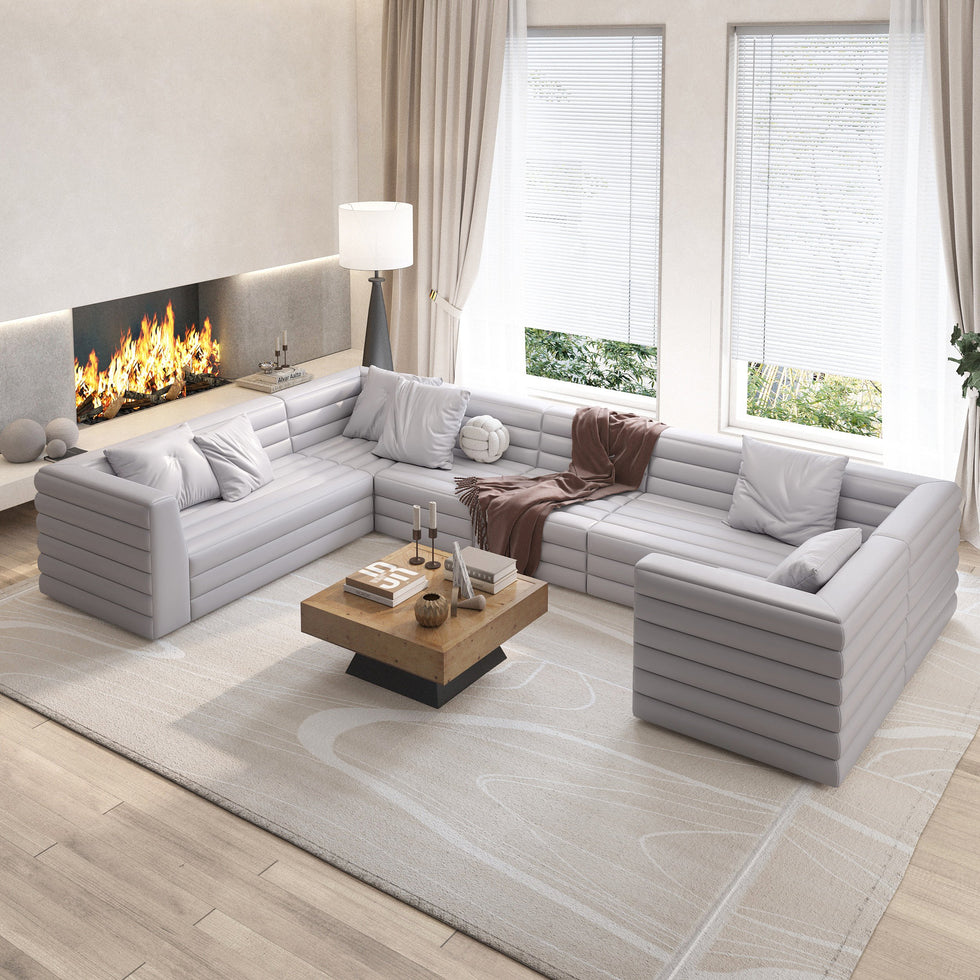 HMR - 126" U-Shaped Modern Modular Sectional Sofa for 8 Seaters