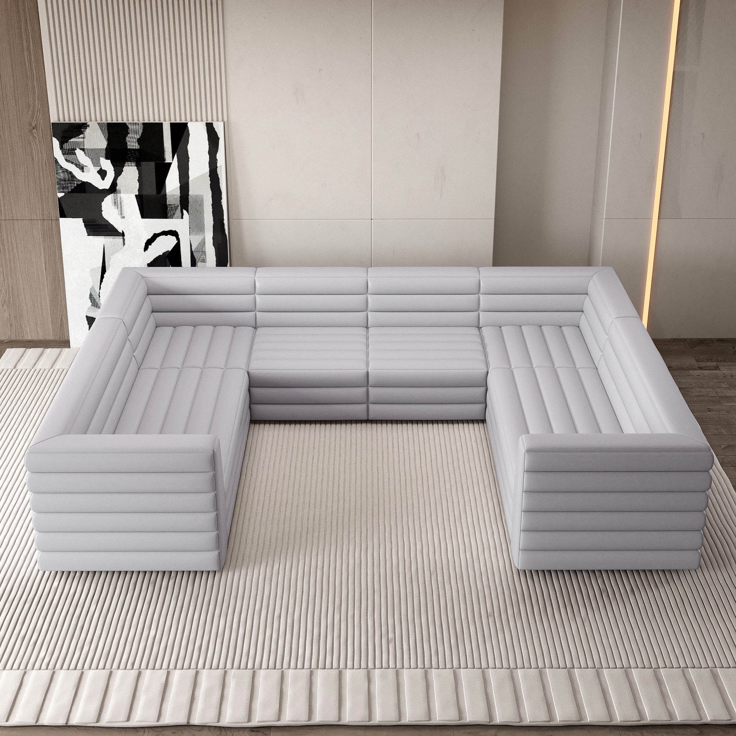 HMR - 126" U-Shaped Modern Modular Sectional Sofa for 8 Seaters