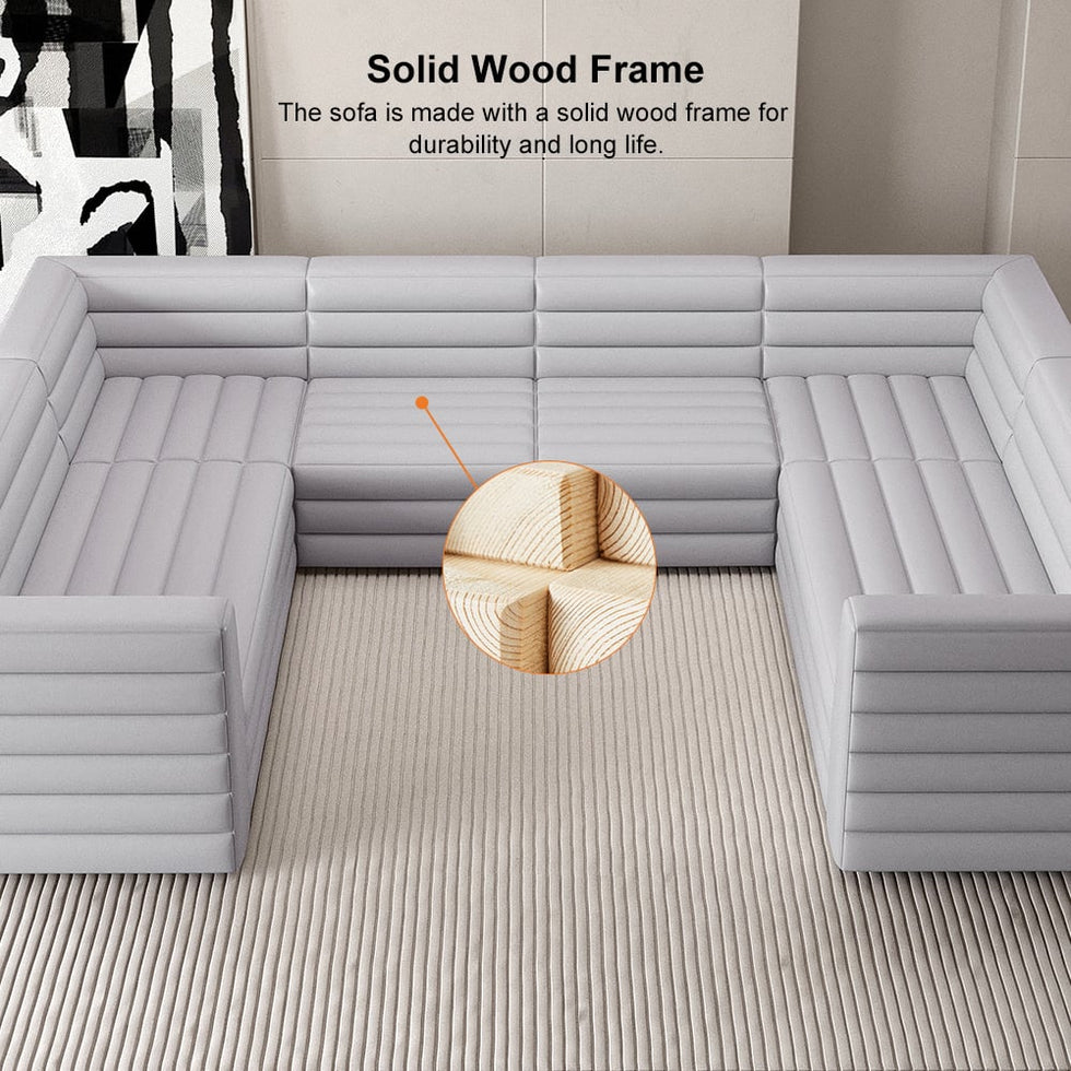 HMR - 126" U-Shaped Modern Modular Sectional Sofa for 8 Seaters