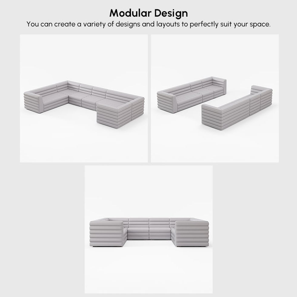 HMR - 126" U-Shaped Modern Modular Sectional Sofa for 8 Seaters
