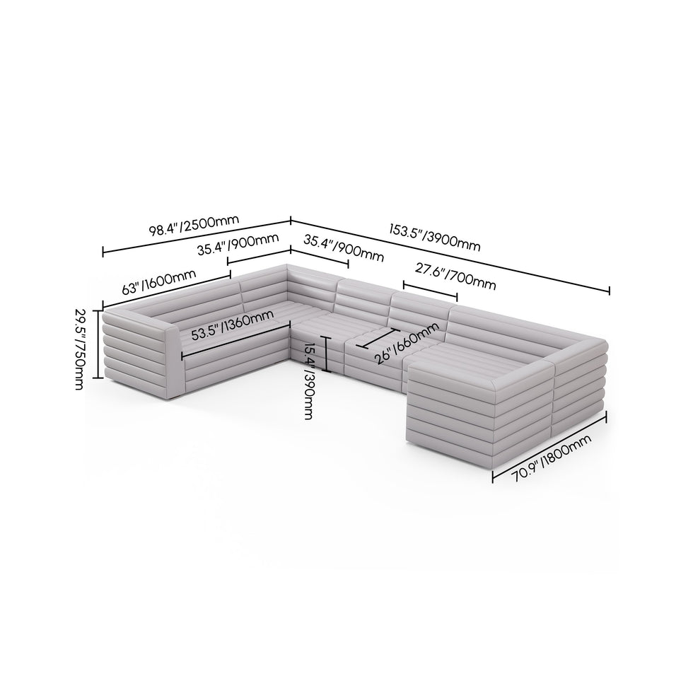 HMR - 126" U-Shaped Modern Modular Sectional Sofa for 8 Seaters